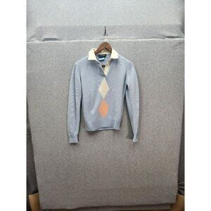 L. Simsbury Argyle Sweater Medium Blue & Cream Collar